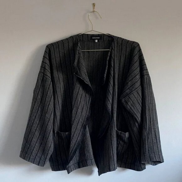 Eskandar Wool-Cashmere Oversized Jacket – Charcoal Stripe (Free Size) - Picture 15 of 15